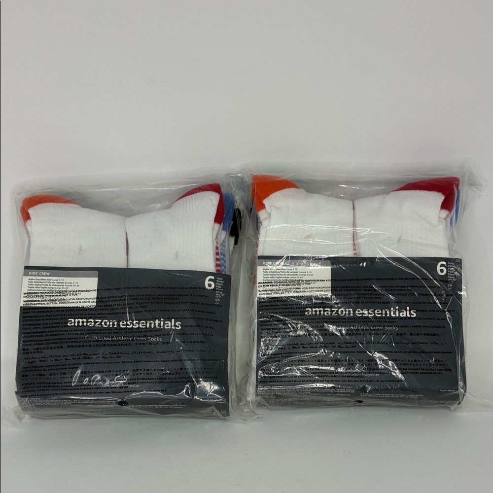 New 2 - 6 pairs of Amazon Essentials Kids Crew Socks size 3-10